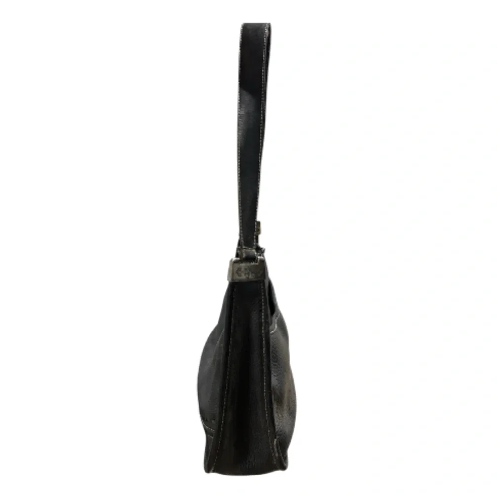 Vintage Y2K Brighton Black Zip Top Pebbled Leather Hobo Bag‎